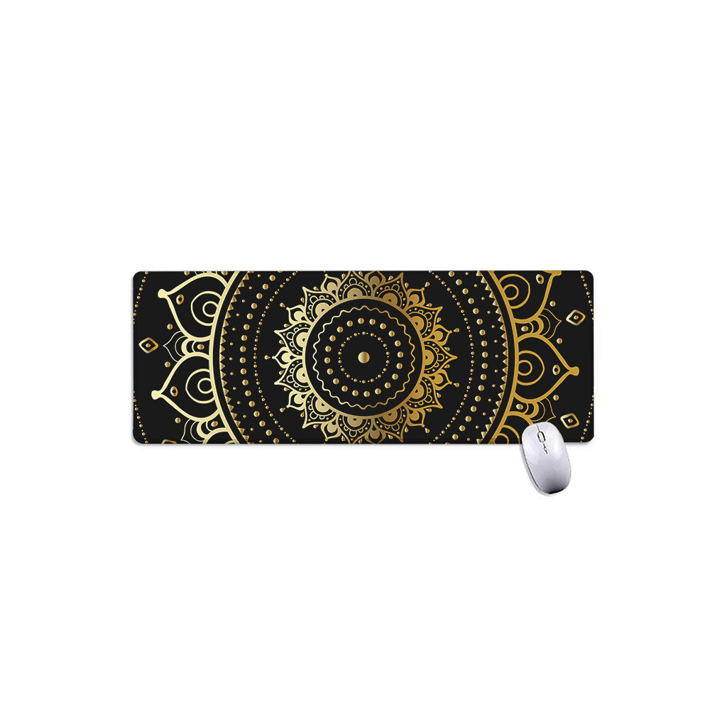 Black And Gold Mandala Print Extended Mouse Pad