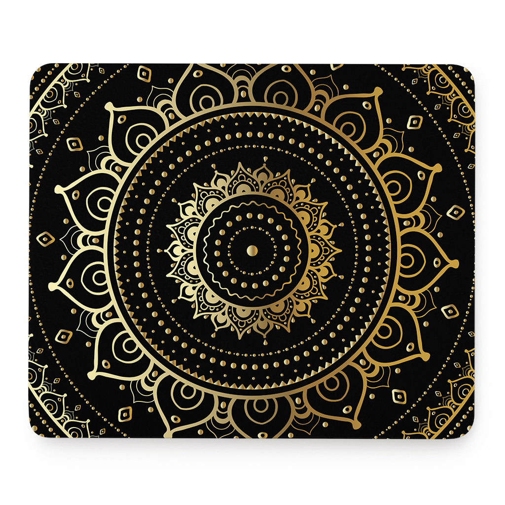 Black And Gold Mandala Print Mouse Pad