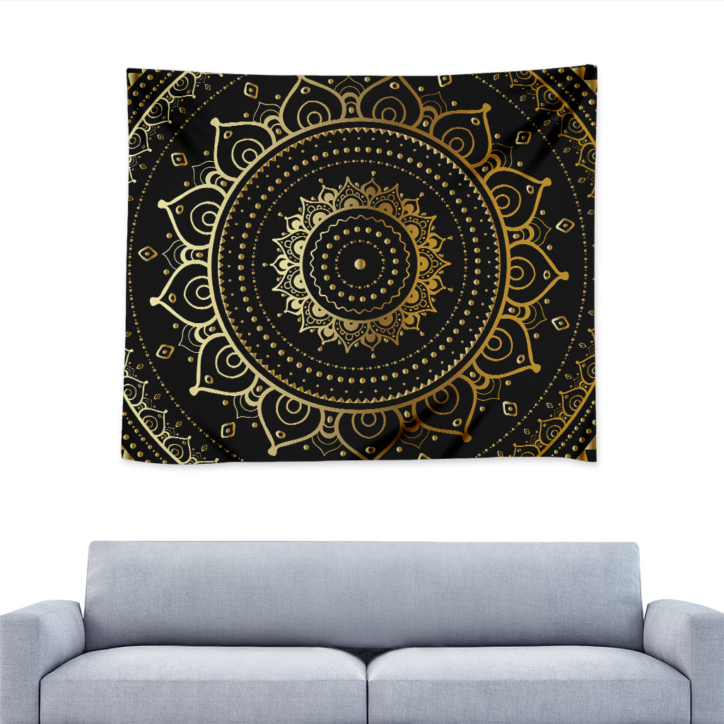 Black And Gold Mandala Print Tapestry
