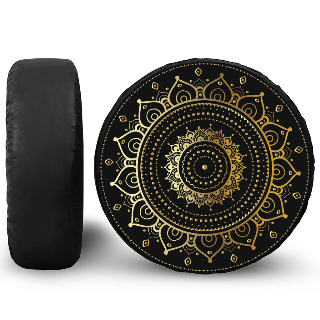 Black And Gold Mandala Print Tire Cover