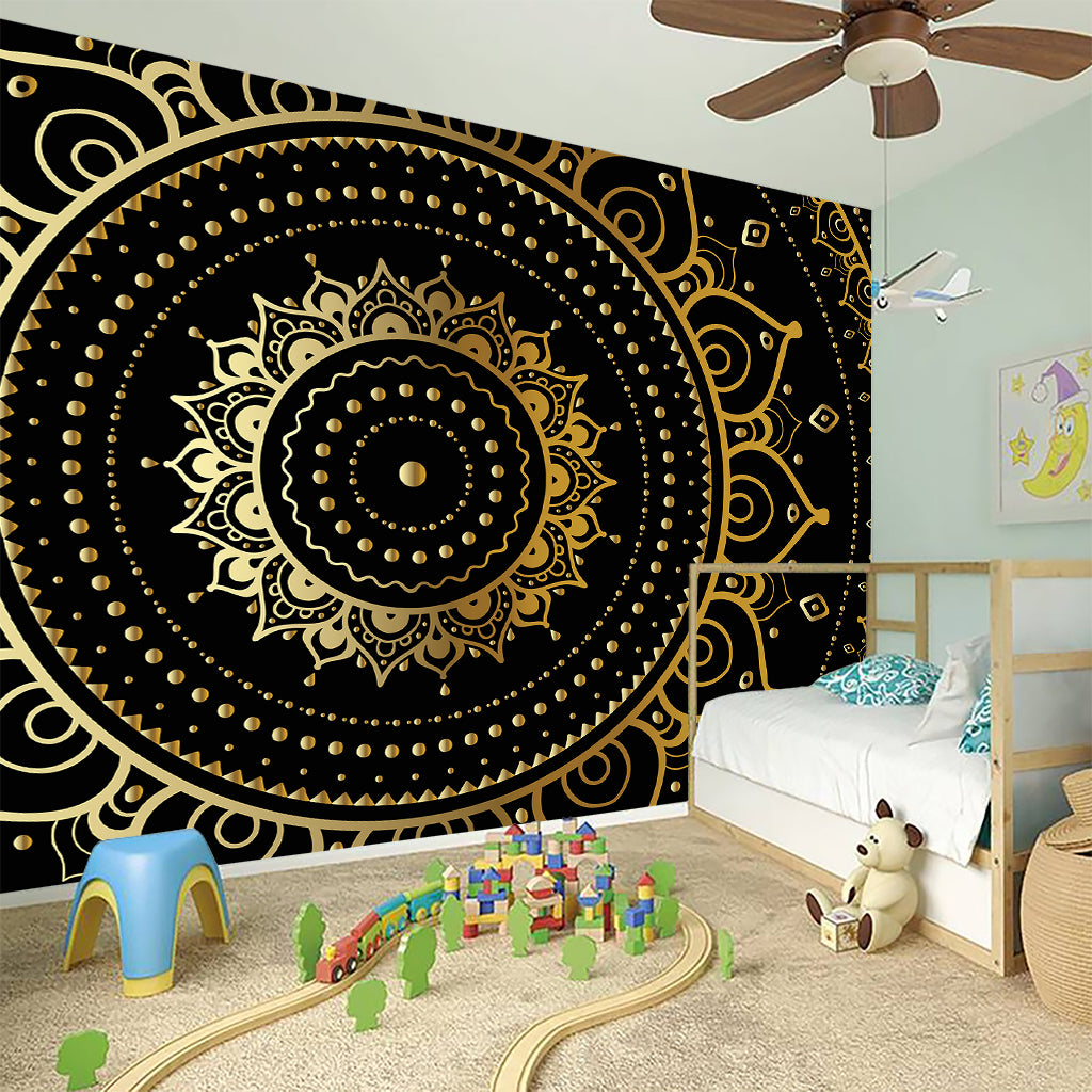 Black And Gold Mandala Print Wall Sticker