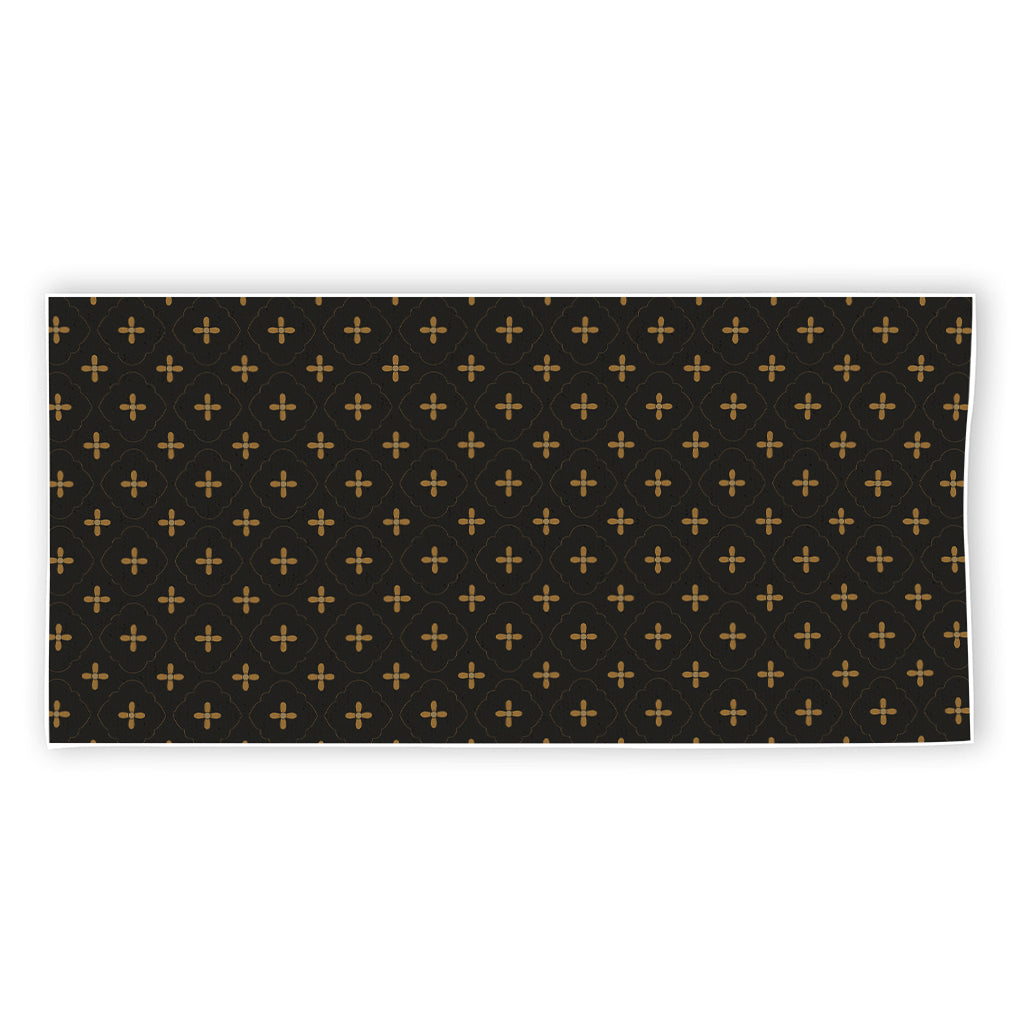 Black And Gold Orthodox Pattern Print Beach Towel