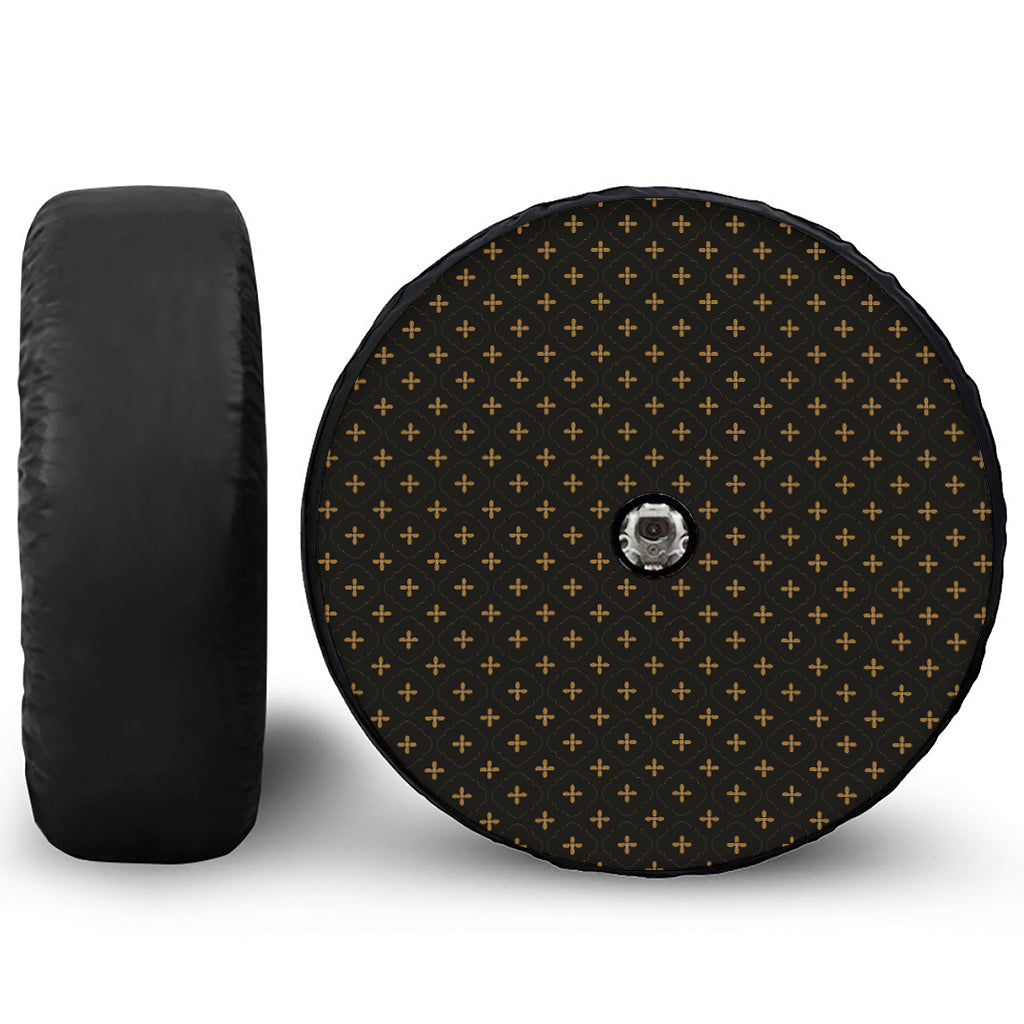 Black And Gold Orthodox Pattern Print Tire Cover With Camera Hole
