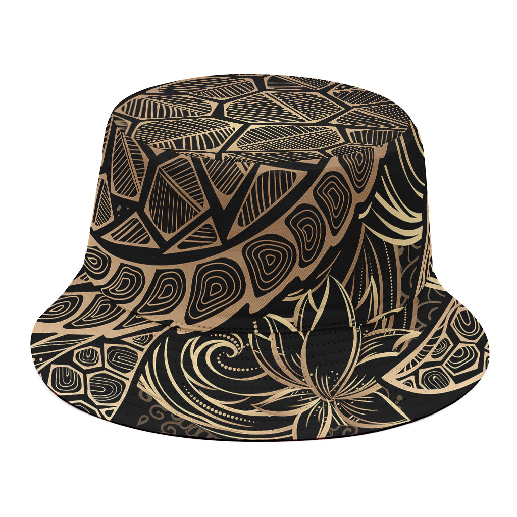 Black And Gold Sea Turtle Print Bucket Hat
