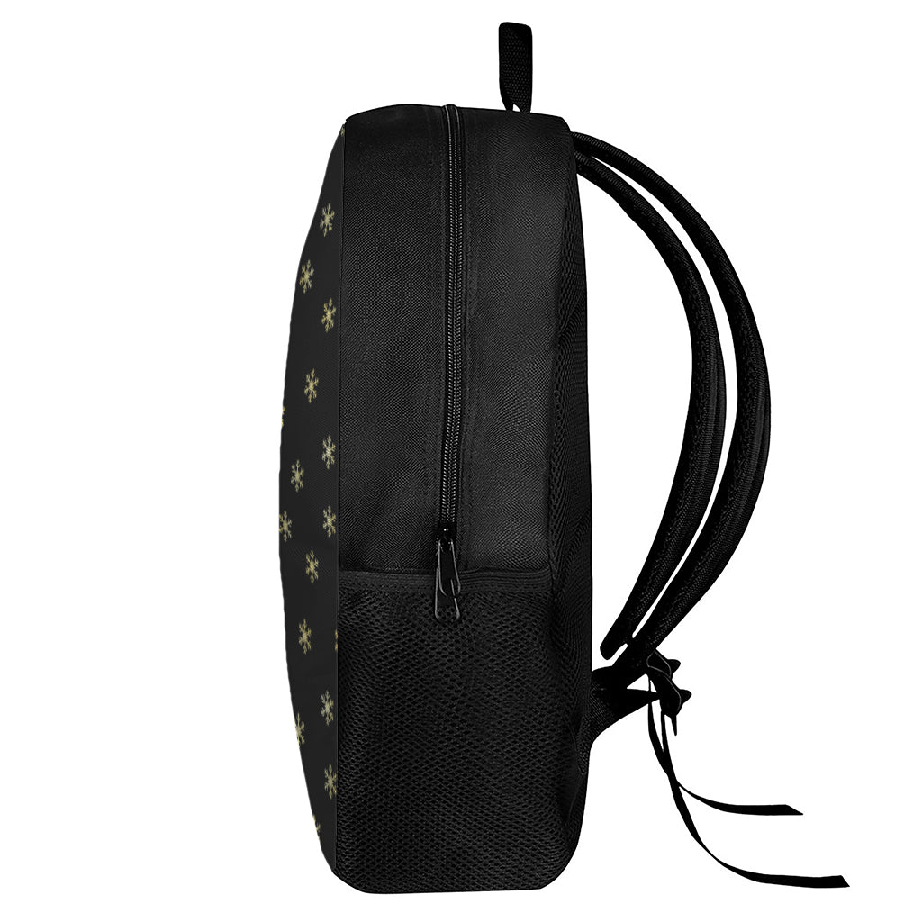 Black And Gold Snowflake Pattern Print 17 Inch Backpack