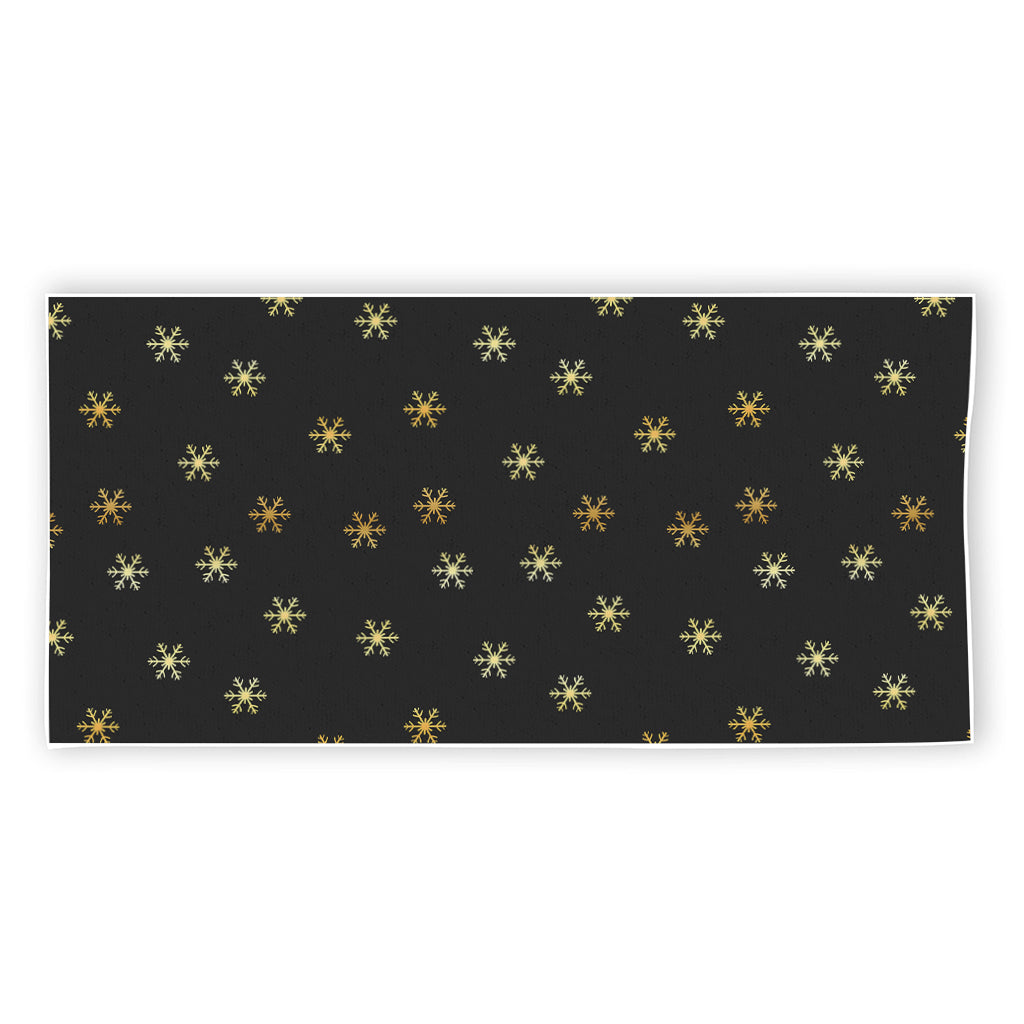 Black And Gold Snowflake Pattern Print Beach Towel