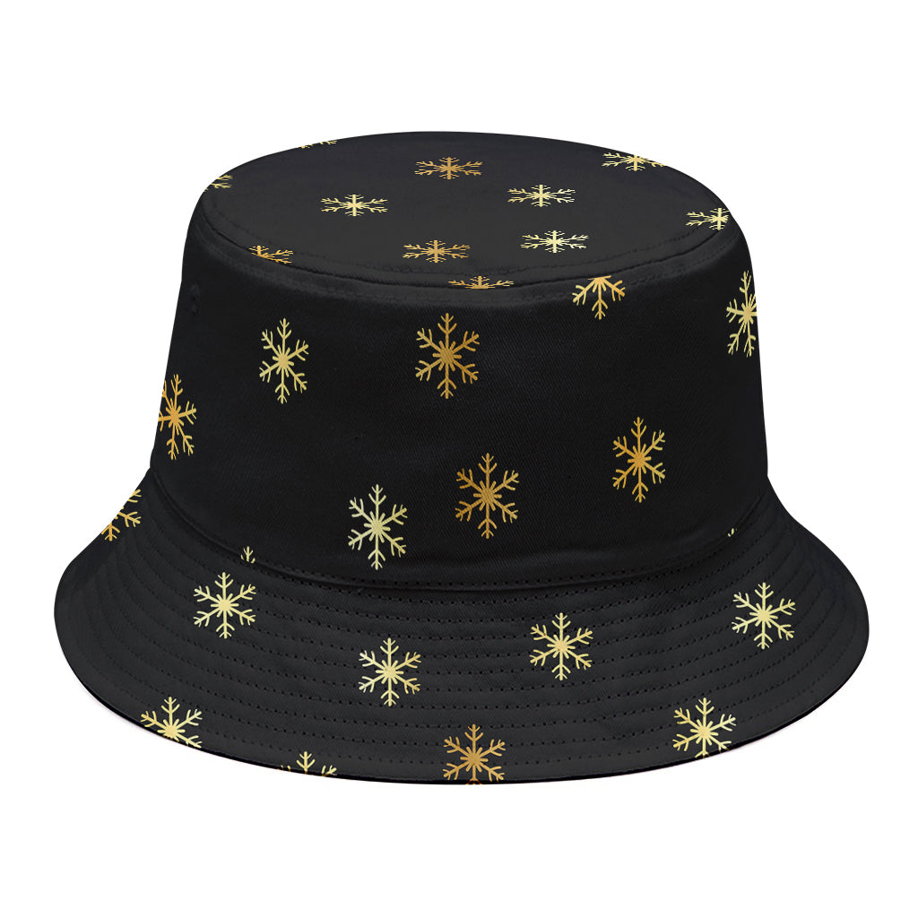 Black And Gold Snowflake Pattern Print Bucket Hat