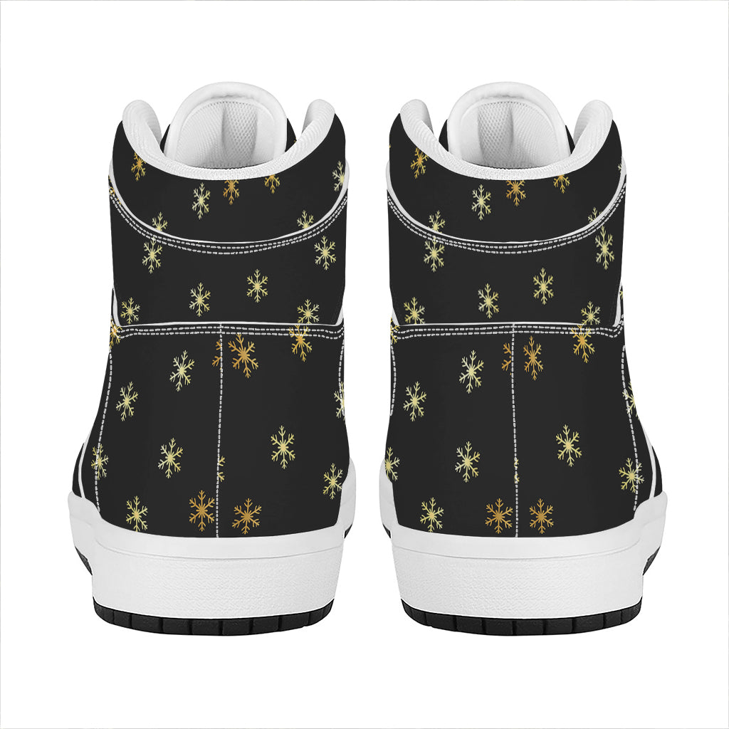 Black And Gold Snowflake Pattern Print High Top Leather Sneakers