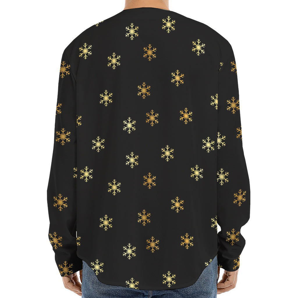 Black And Gold Snowflake Pattern Print Long Sleeve Baseball Jersey