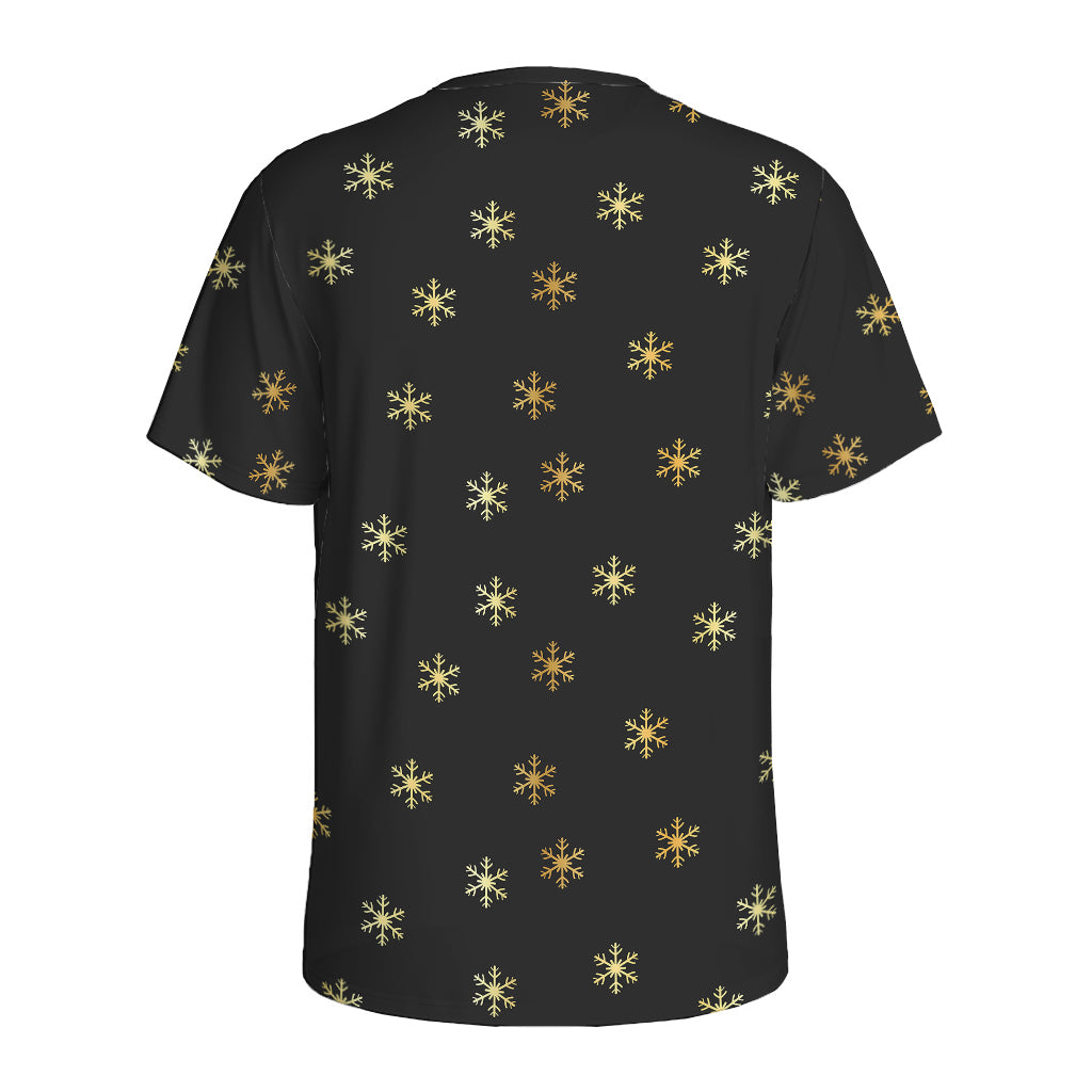 Black And Gold Snowflake Pattern Print Men's Sports T-Shirt