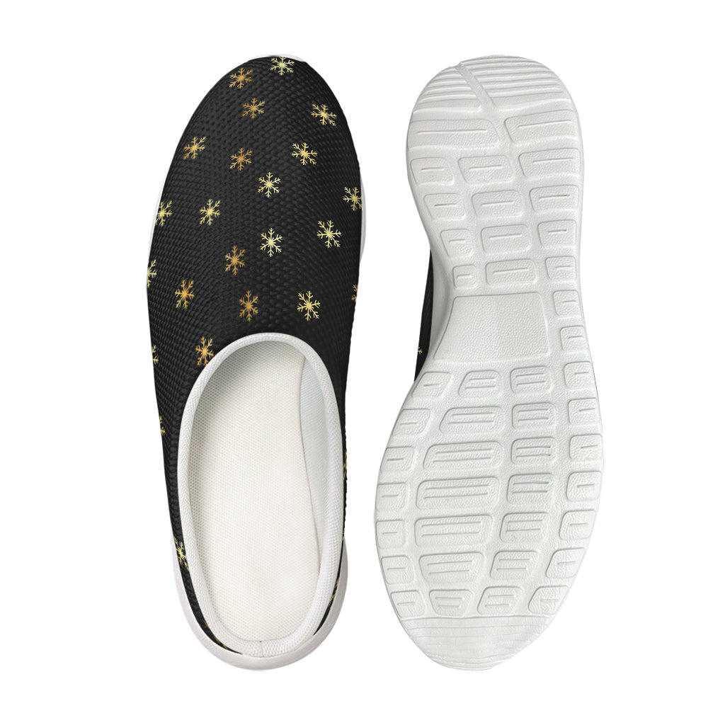 Black And Gold Snowflake Pattern Print Mesh Casual Shoes