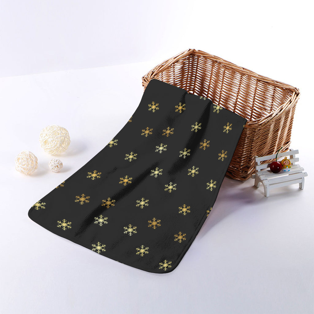 Black And Gold Snowflake Pattern Print Towel