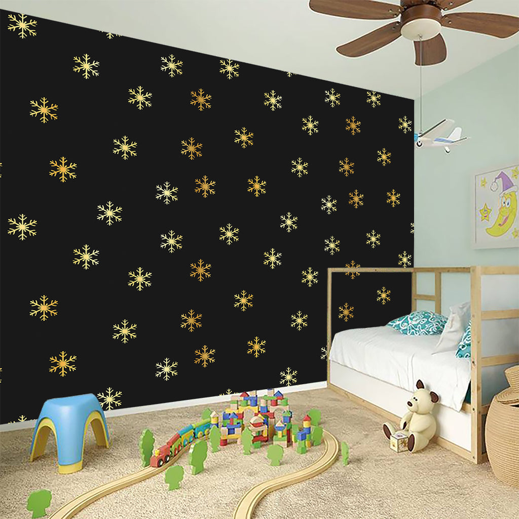 Black And Gold Snowflake Pattern Print Wall Sticker