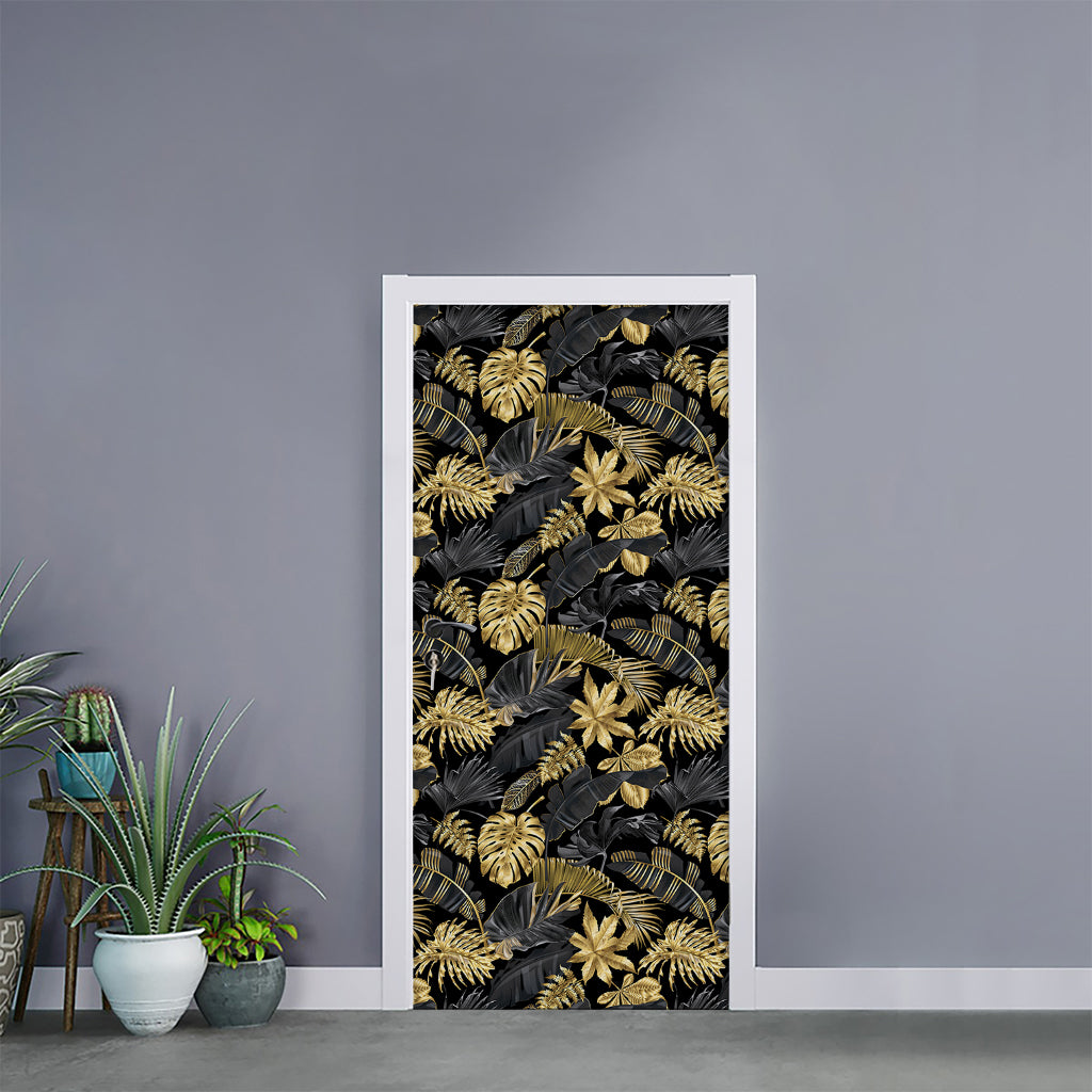 Black And Gold Tropical Pattern Print Door Sticker