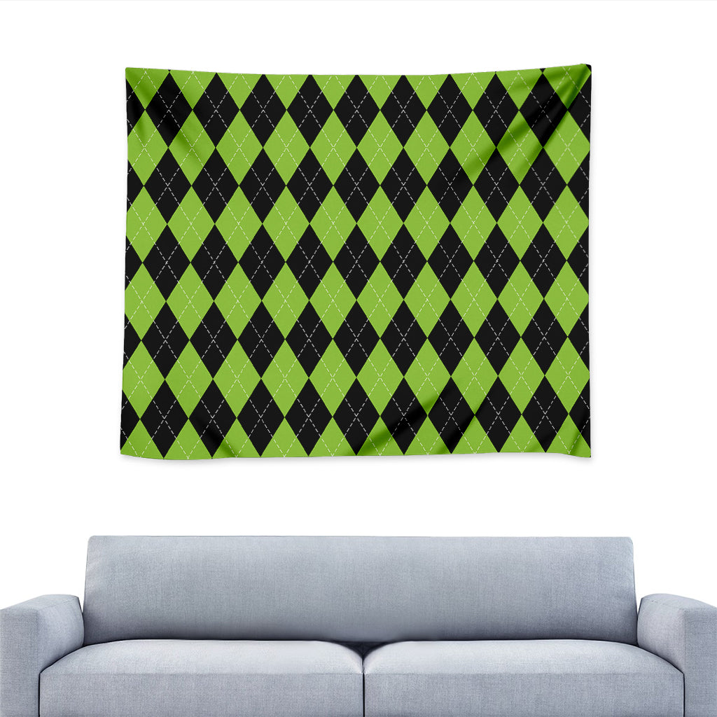 Black And Green Argyle Pattern Print Tapestry
