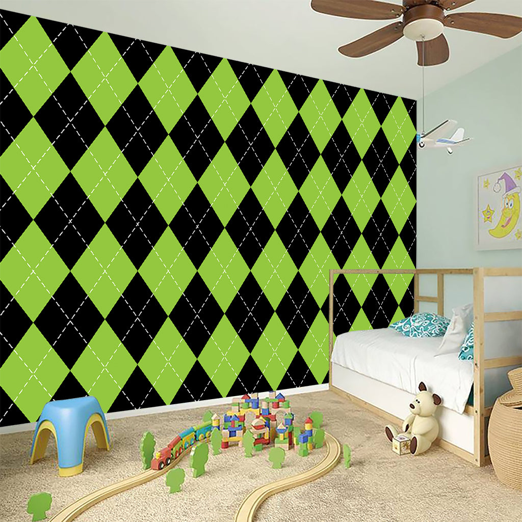 Black And Green Argyle Pattern Print Wall Sticker