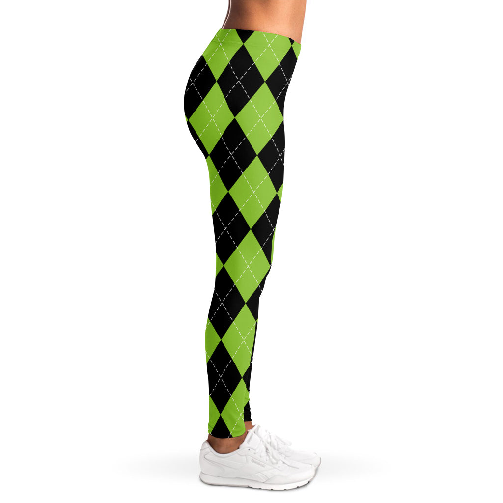 Black And Green Argyle Pattern Print Women's Leggings