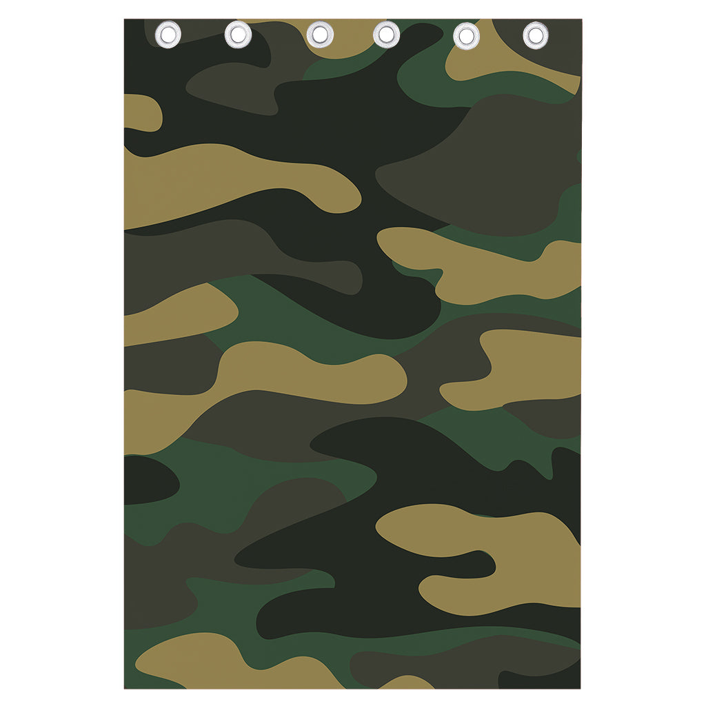 Black And Green Camouflage Print Curtain