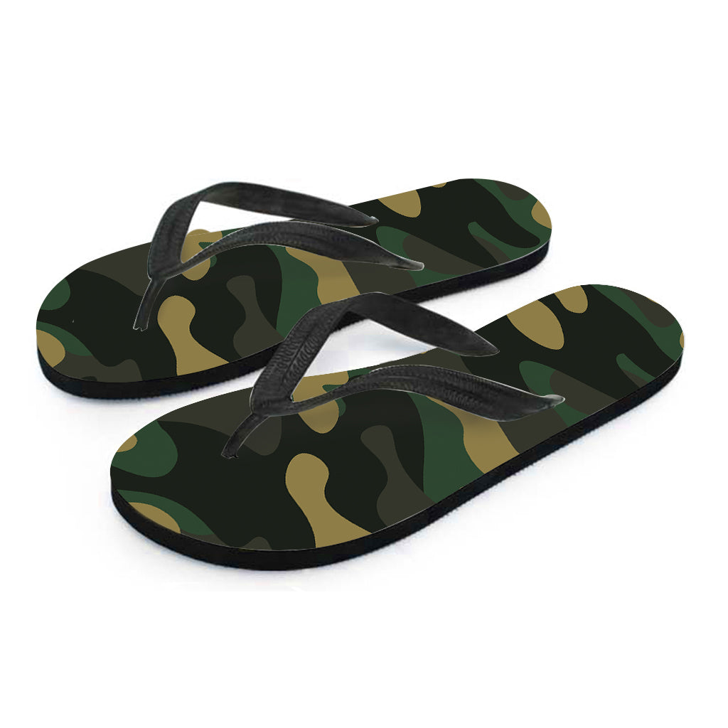 Black And Green Camouflage Print Flip Flops