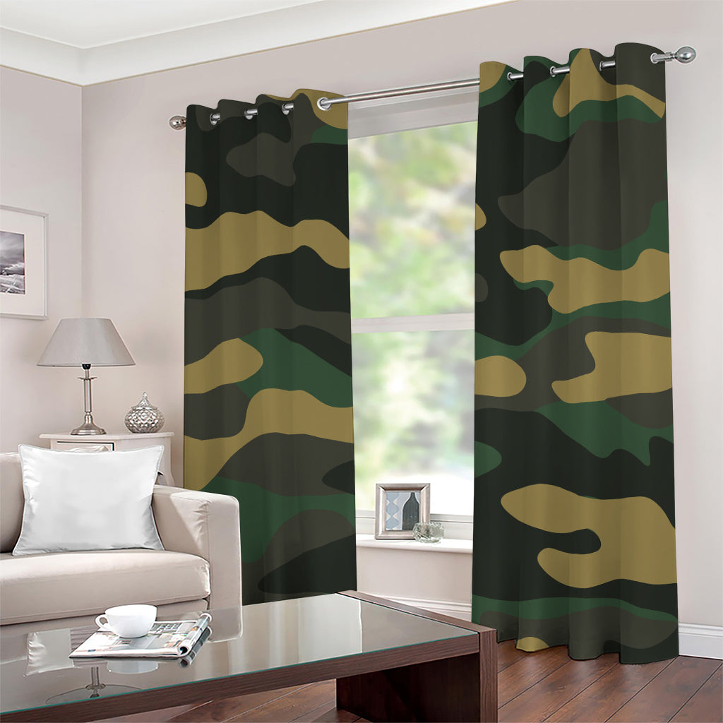Black And Green Camouflage Print Grommet Curtains