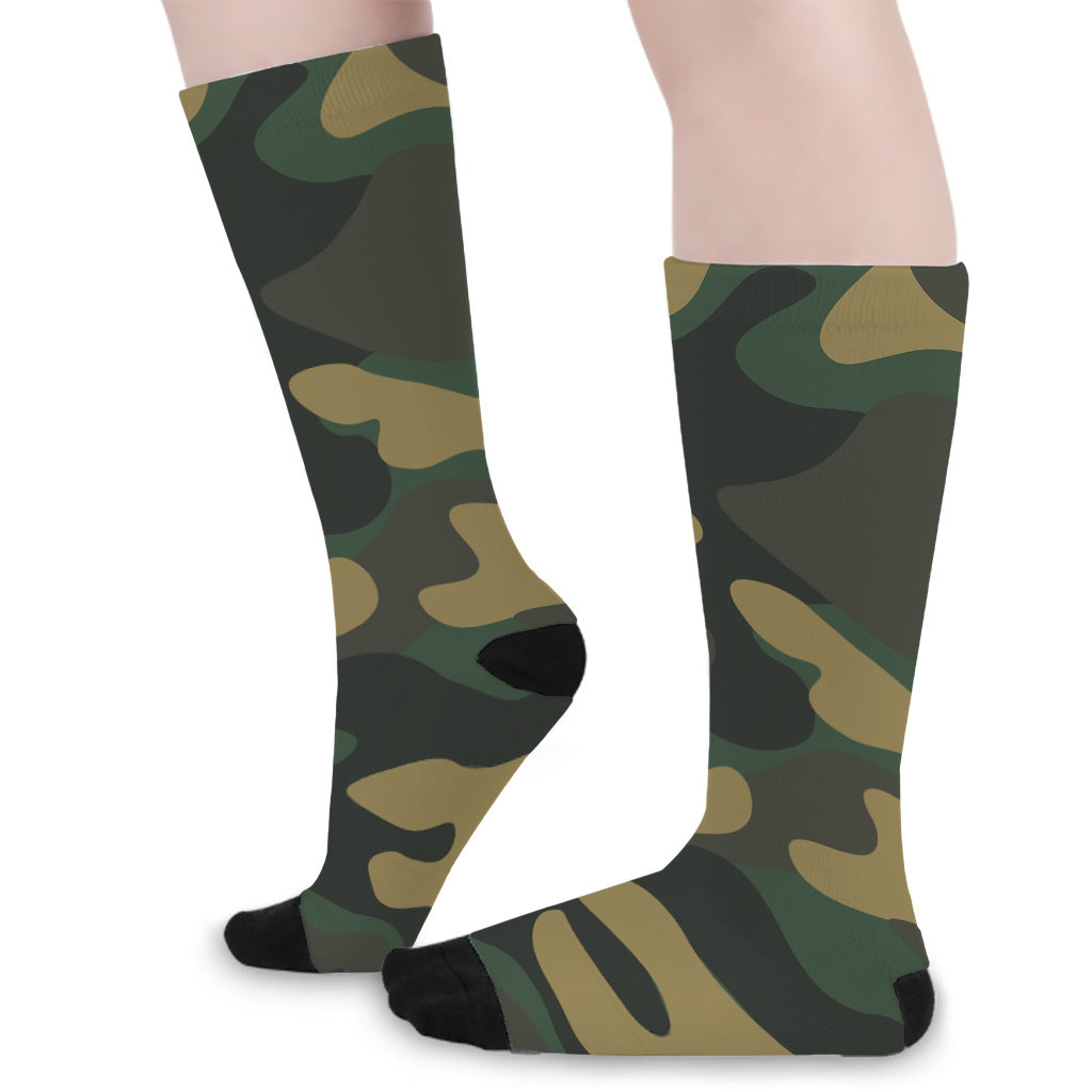 Black And Green Camouflage Print Long Socks