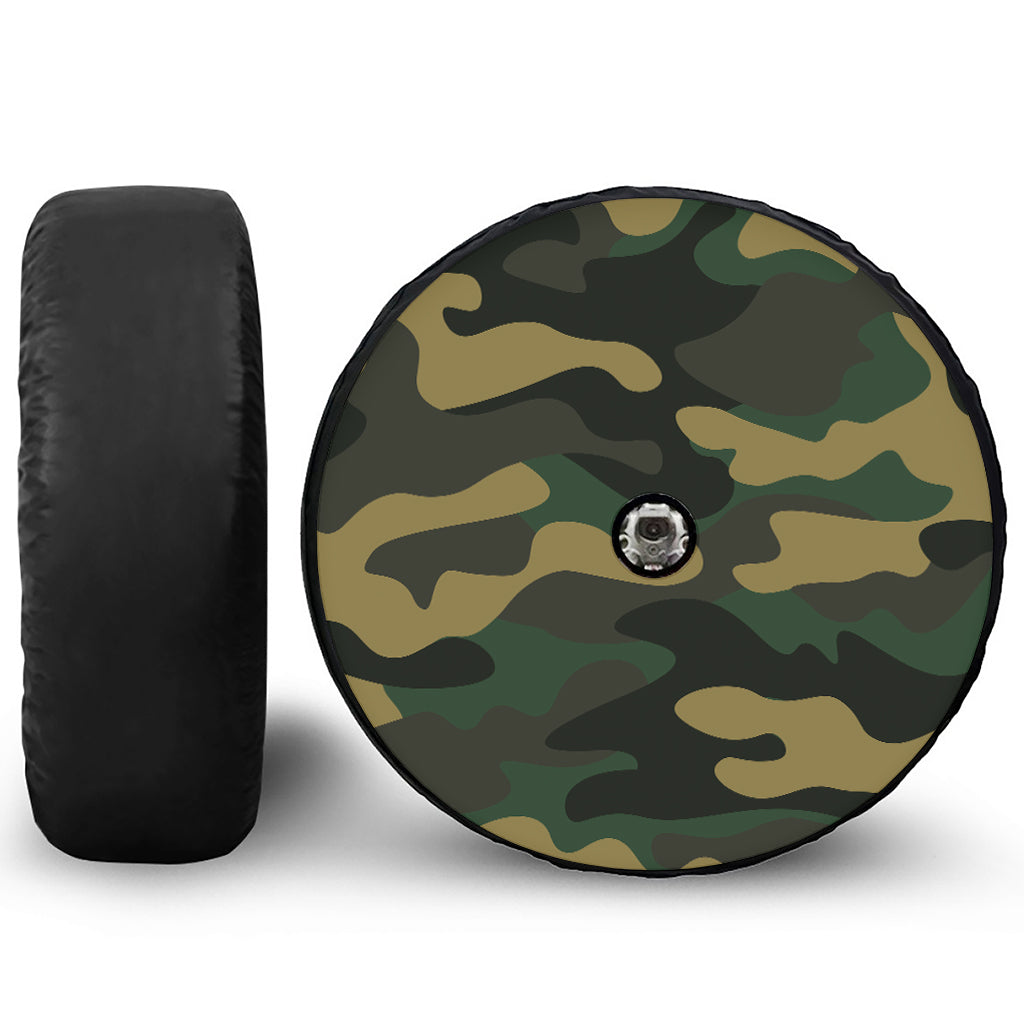 Black And Green Camouflage Print Tire Cover With Camera Hole