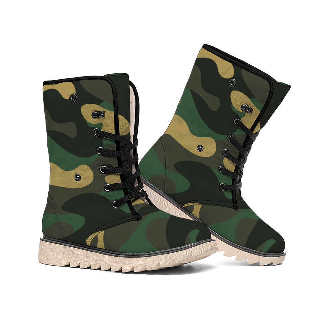 Black And Green Camouflage Print Winter Boots