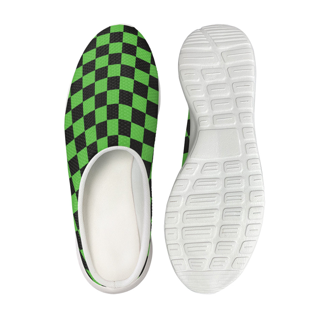 Black And Green Checkered Print Mesh Casual Shoes