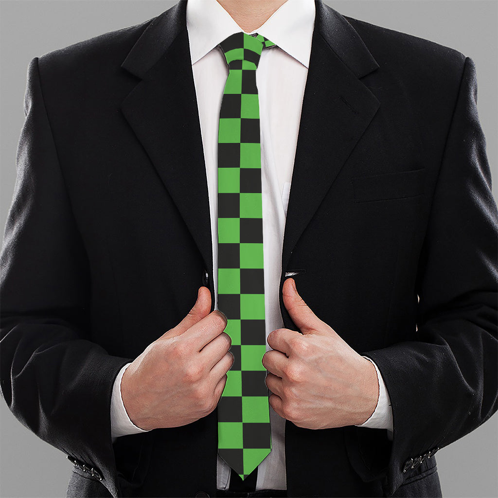 Black And Green Checkered Print Necktie