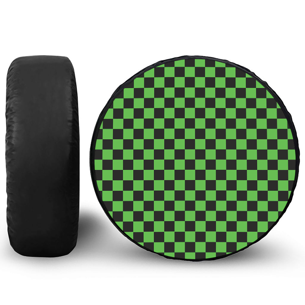 Black And Green Checkered Print Tire Cover