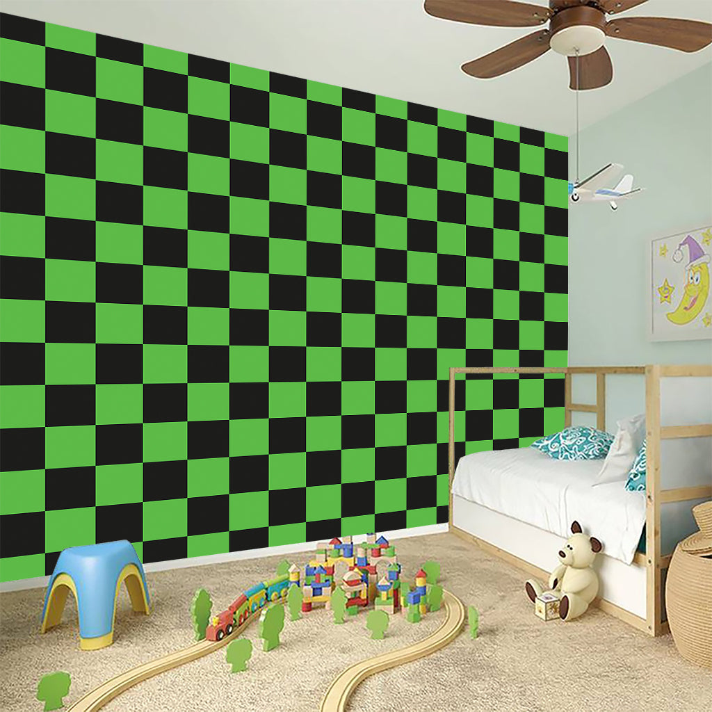 Black And Green Checkered Print Wall Sticker