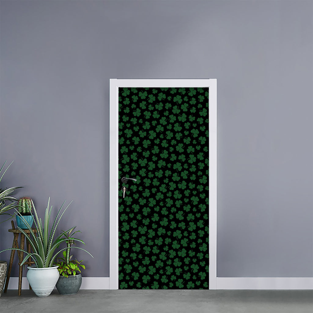 Black And Green Shamrock Pattern Print Door Sticker