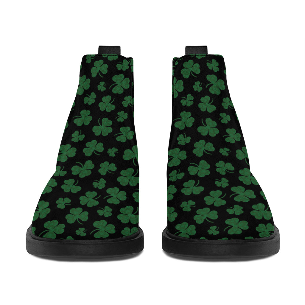 Black And Green Shamrock Pattern Print Flat Ankle Boots