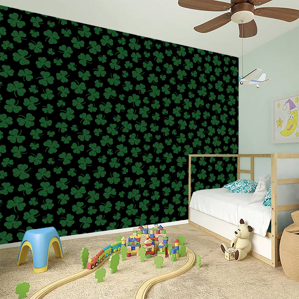 Black And Green Shamrock Pattern Print Wall Sticker