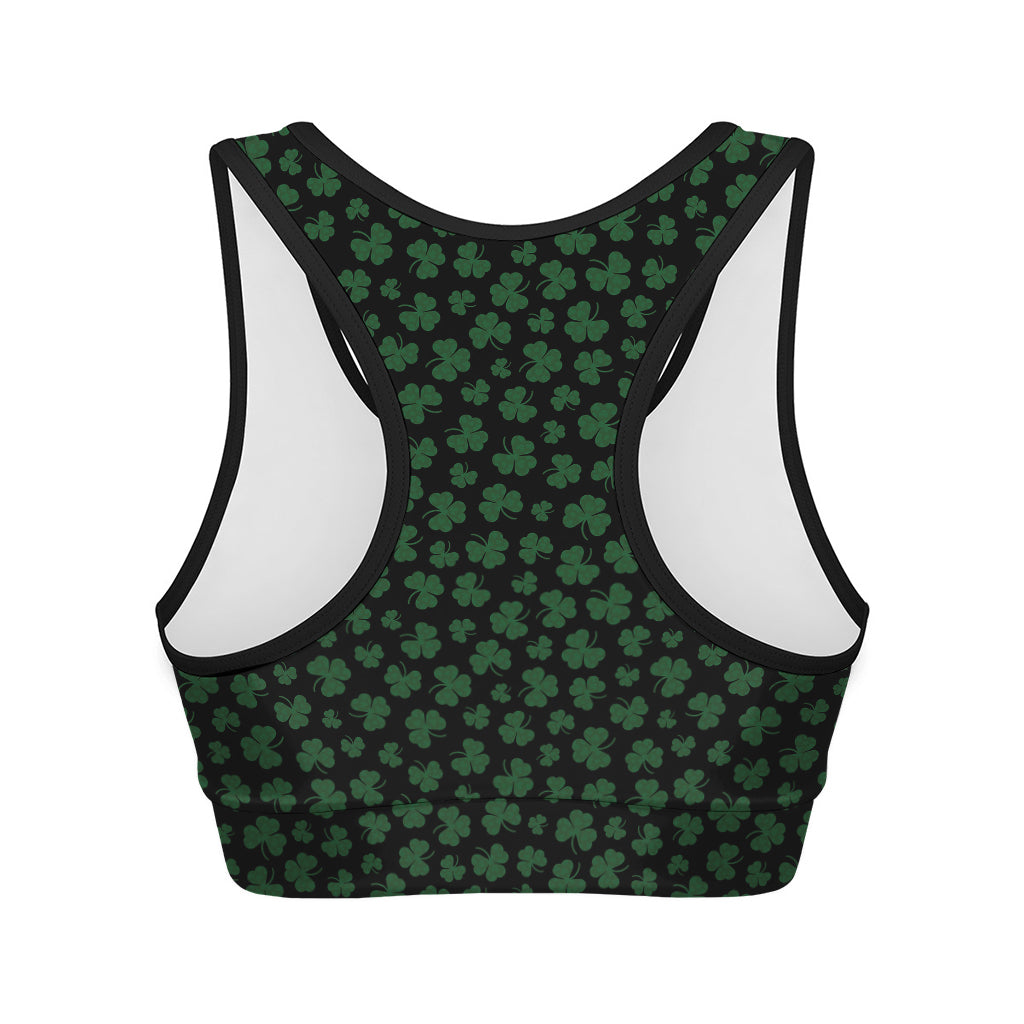 Black And Green Shamrock Pattern Print Women's Sports Bra