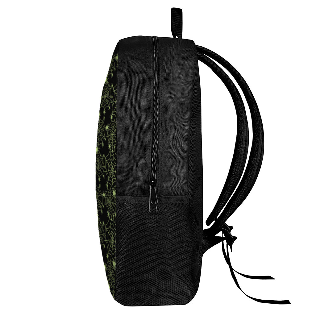 Black And Green Spider Web Pattern Print 17 Inch Backpack