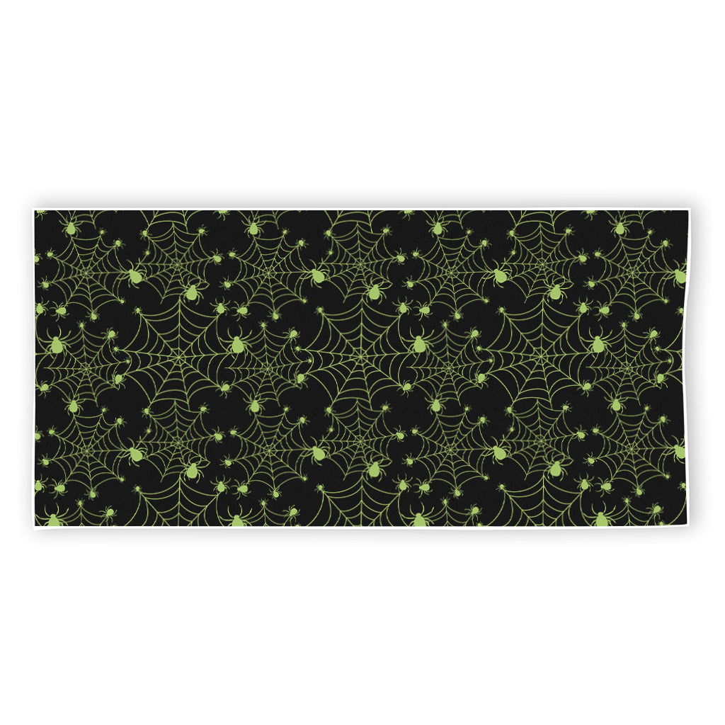 Black And Green Spider Web Pattern Print Beach Towel