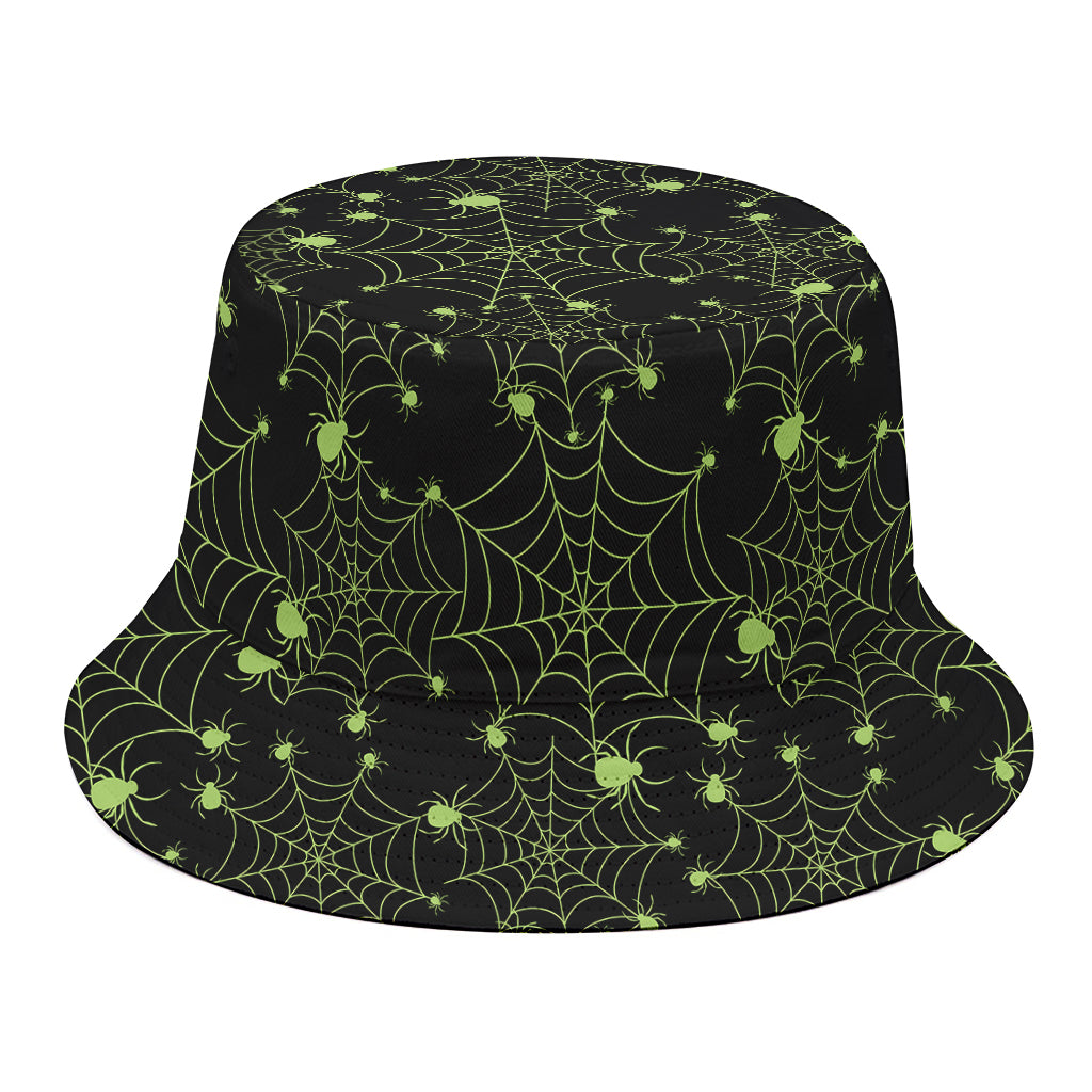 Black And Green Spider Web Pattern Print Bucket Hat