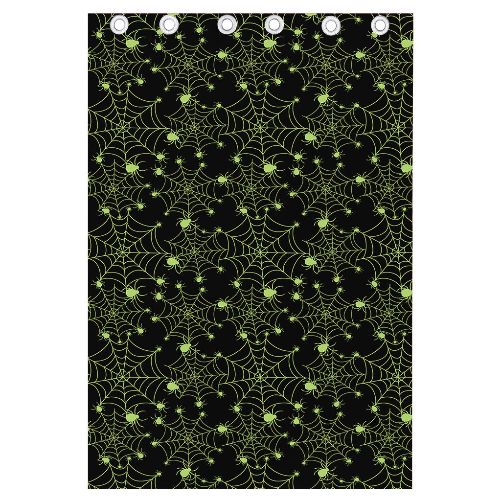 Black And Green Spider Web Pattern Print Curtain