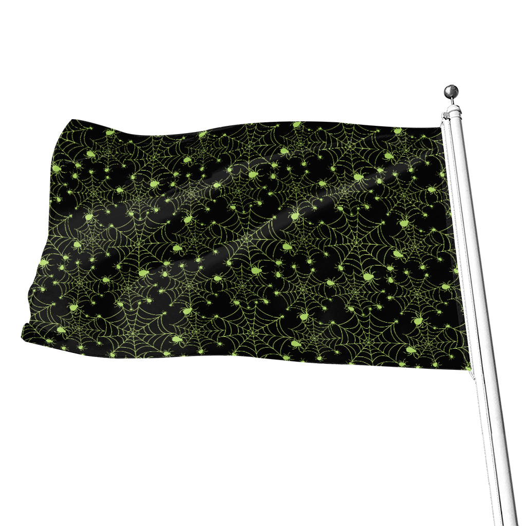 Black And Green Spider Web Pattern Print Flag