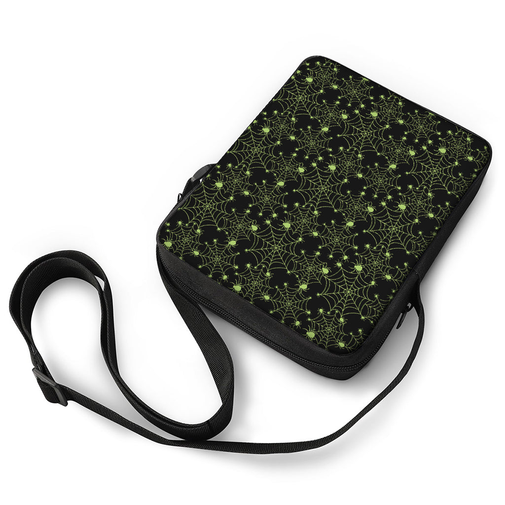 Black And Green Spider Web Pattern Print Rectangular Crossbody Bag