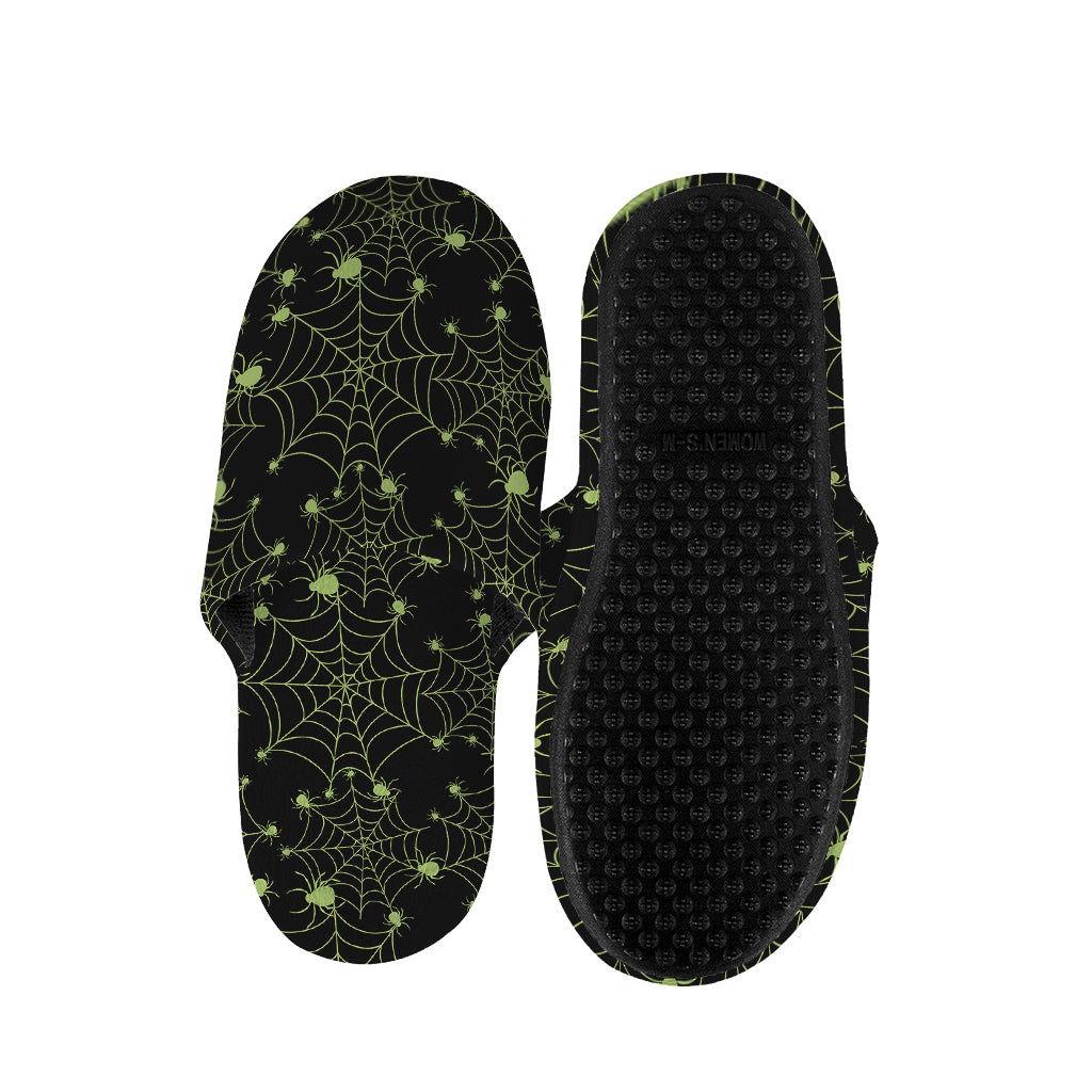 Black And Green Spider Web Pattern Print Slippers
