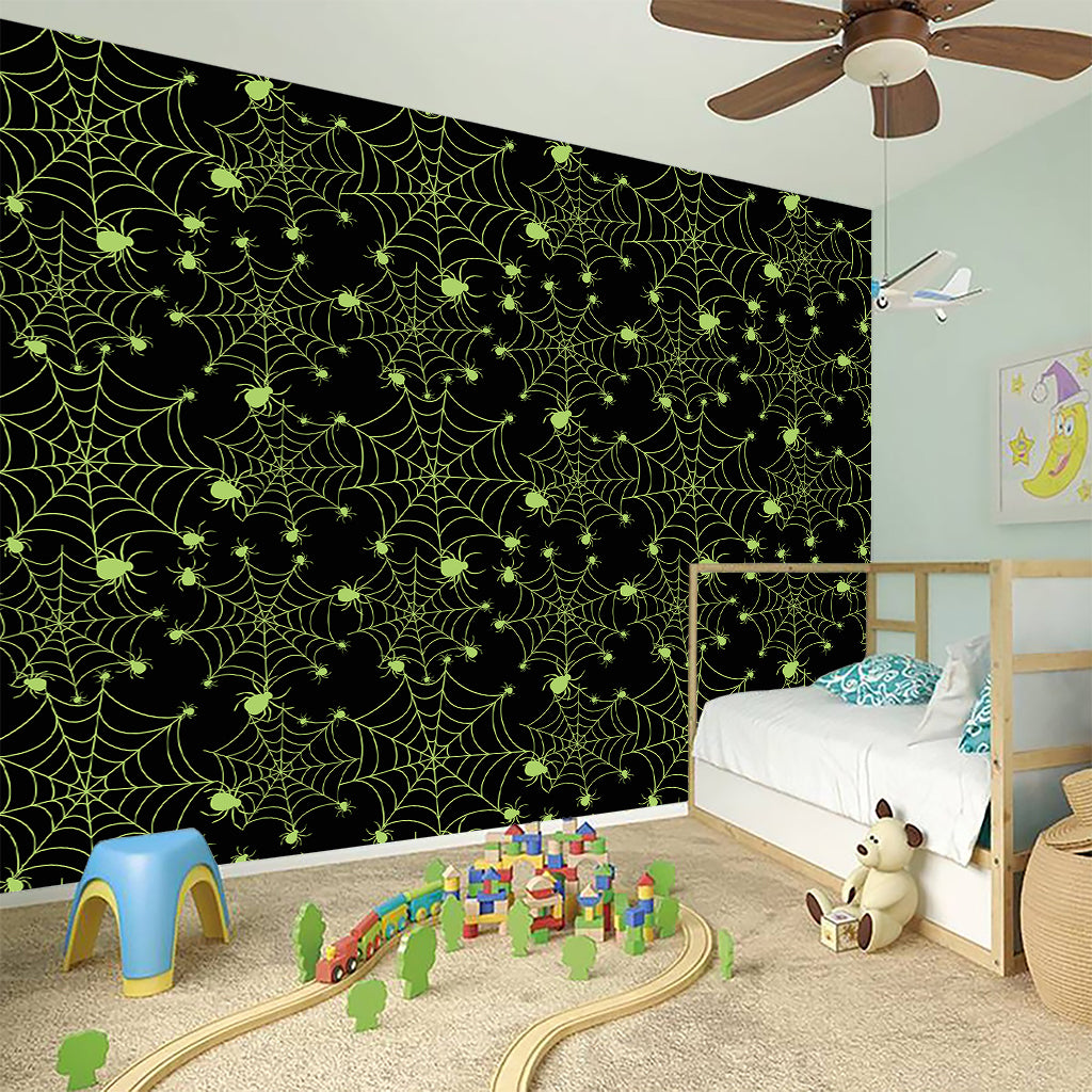 Black And Green Spider Web Pattern Print Wall Sticker
