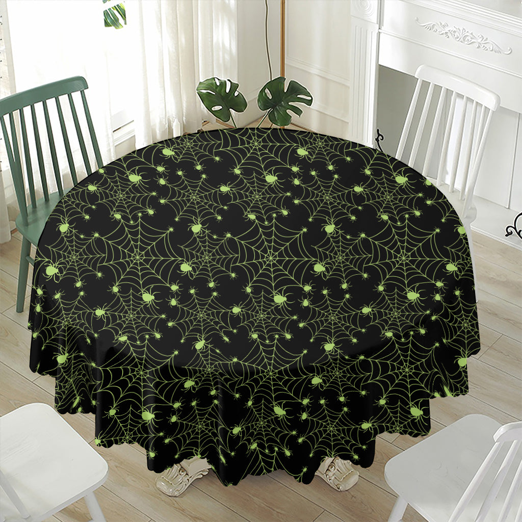 Black And Green Spider Web Pattern Print Waterproof Round Tablecloth