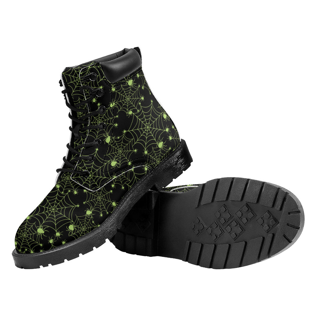 Black And Green Spider Web Pattern Print Work Boots