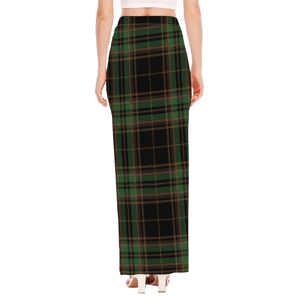 Black And Green Stewart Tartan Print High Slit Maxi Skirt
