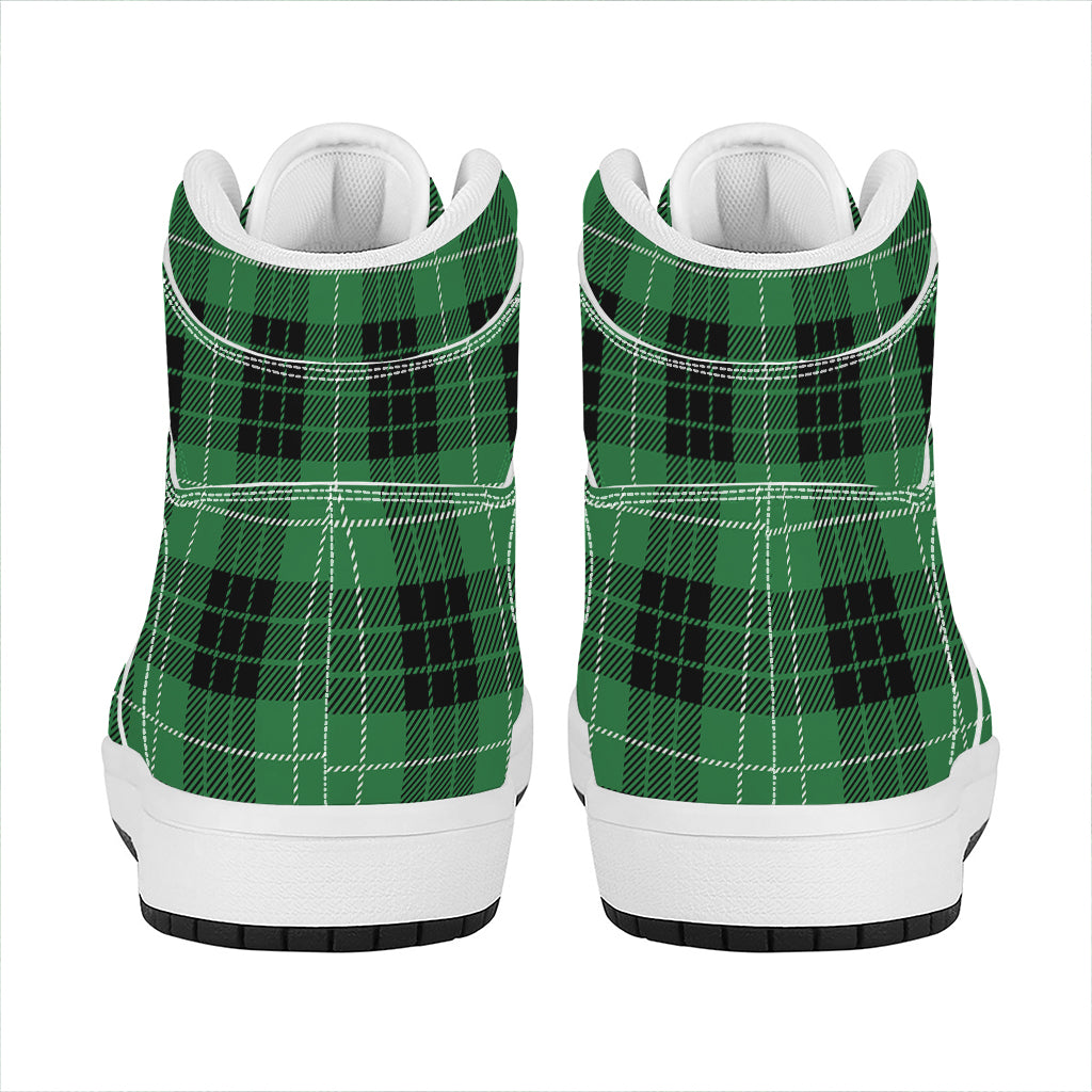Black And Green Tartan Pattern Print High Top Leather Sneakers