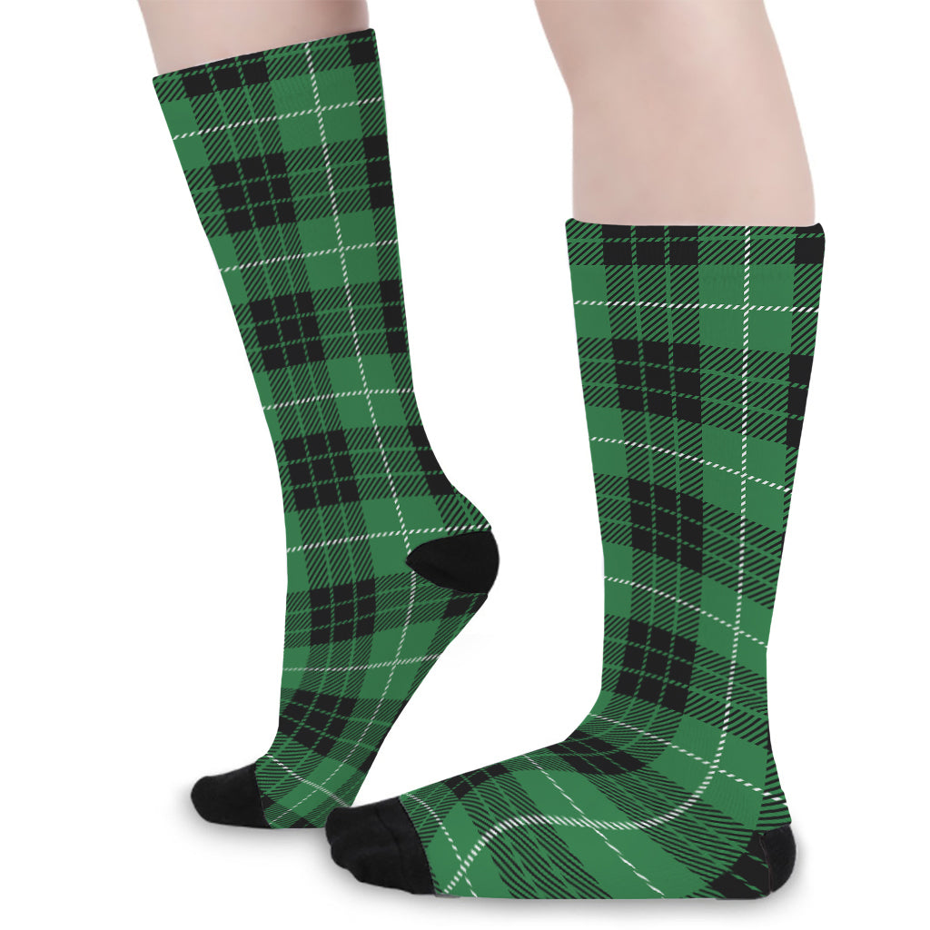 Black And Green Tartan Pattern Print Long Socks