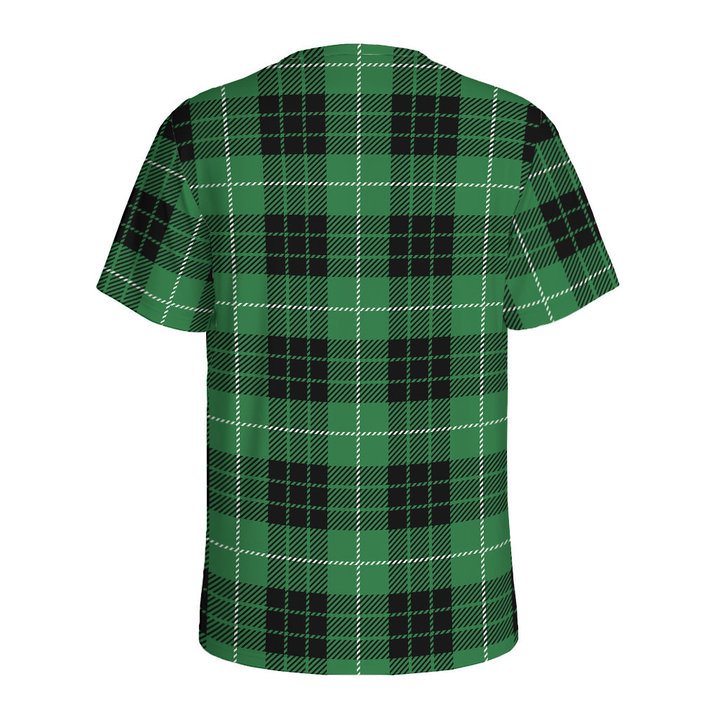 Black And Green Tartan Pattern Print Men's Sports T-Shirt