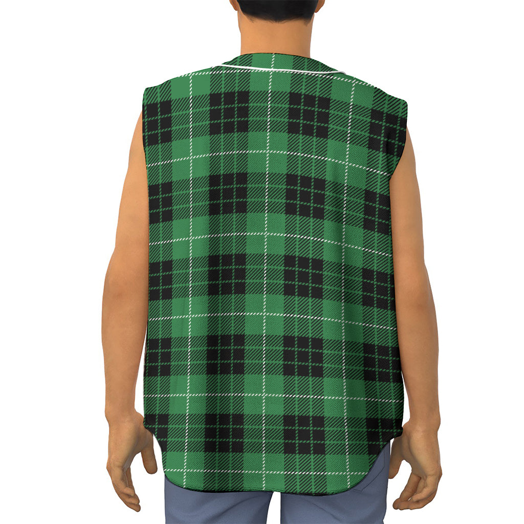 Black And Green Tartan Pattern Print Sleeveless Baseball Jersey